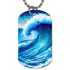 Tsunami Tidal Wave Ocean Waves Sea Nature Water Blue Painting Dog Tag (one Side) by Ravend