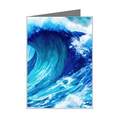 Tsunami Tidal Wave Ocean Waves Sea Nature Water Blue Painting Mini Greeting Card by Ravend