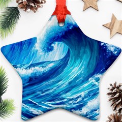 Tsunami Tidal Wave Ocean Waves Sea Nature Water Blue Painting Star Ornament (two Sides) by Ravend