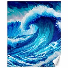 Tsunami Tidal Wave Ocean Waves Sea Nature Water Blue Painting Canvas 11  X 14  by Ravend