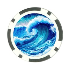 Tsunami Tidal Wave Ocean Waves Sea Nature Water Blue Painting Poker Chip Card Guard by Ravend