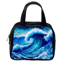 Tsunami Tidal Wave Ocean Waves Sea Nature Water Blue Painting Classic Handbag (one Side) by Ravend