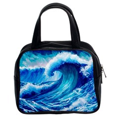 Tsunami Tidal Wave Ocean Waves Sea Nature Water Blue Painting Classic Handbag (two Sides) by Ravend