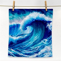 Tsunami Tidal Wave Ocean Waves Sea Nature Water Blue Painting Face Towel by Ravend