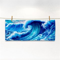 Tsunami Tidal Wave Ocean Waves Sea Nature Water Blue Painting Hand Towel by Ravend