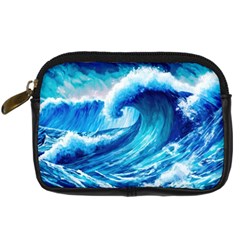 Tsunami Tidal Wave Ocean Waves Sea Nature Water Blue Painting Digital Camera Leather Case by Ravend