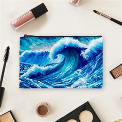 Tsunami Tidal Wave Ocean Waves Sea Nature Water Blue Painting Cosmetic Bag (medium) by Ravend