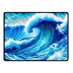 Tsunami Tidal Wave Ocean Waves Sea Nature Water Blue Painting One Side Fleece Blanket (small) by Ravend