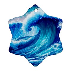 Tsunami Tidal Wave Ocean Waves Sea Nature Water Blue Painting Snowflake Ornament (two Sides)