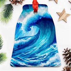 Tsunami Tidal Wave Ocean Waves Sea Nature Water Blue Painting Bell Ornament (two Sides) by Ravend