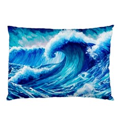 Tsunami Tidal Wave Ocean Waves Sea Nature Water Blue Painting Pillow Case (two Sides) by Ravend