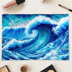 Tsunami Tidal Wave Ocean Waves Sea Nature Water Blue Painting Cosmetic Bag (xxl) by Ravend