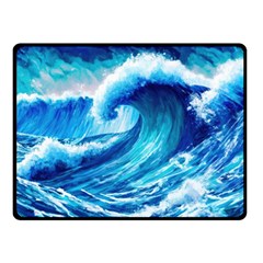 Tsunami Tidal Wave Ocean Waves Sea Nature Water Blue Painting Fleece Blanket (small) by Ravend