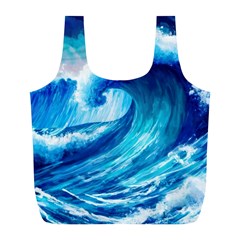 Tsunami Tidal Wave Ocean Waves Sea Nature Water Blue Painting Full Print Recycle Bag (l) by Ravend