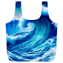 Tsunami Tidal Wave Ocean Waves Sea Nature Water Blue Painting Full Print Recycle Bag (xl) by Ravend