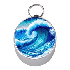 Tsunami Tidal Wave Ocean Waves Sea Nature Water Blue Painting Mini Silver Compasses by Ravend