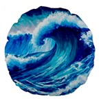 Tsunami Tidal Wave Ocean Waves Sea Nature Water Blue Painting Large 18  Premium Flano Round Cushions Back