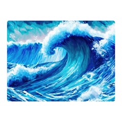 Tsunami Tidal Wave Ocean Waves Sea Nature Water Blue Painting Premium Plush Fleece Blanket (mini) by Ravend