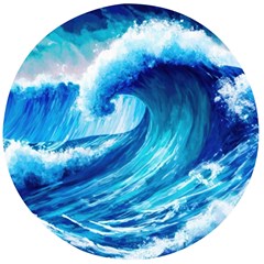 Tsunami Tidal Wave Ocean Waves Sea Nature Water Blue Painting Wooden Bottle Opener (round) by Ravend