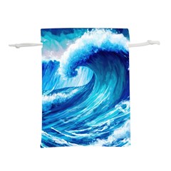 Tsunami Tidal Wave Ocean Waves Sea Nature Water Blue Painting Lightweight Drawstring Pouch (l) by Ravend