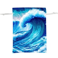 Tsunami Tidal Wave Ocean Waves Sea Nature Water Blue Painting Lightweight Drawstring Pouch (xl) by Ravend