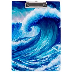 Tsunami Tidal Wave Ocean Waves Sea Nature Water Blue Painting A4 Acrylic Clipboard by Ravend