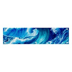 Tsunami Tidal Wave Ocean Waves Sea Nature Water Blue Painting Banner And Sign 4  X 1  by Ravend