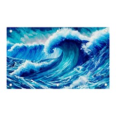 Tsunami Tidal Wave Ocean Waves Sea Nature Water Blue Painting Banner And Sign 5  X 3  by Ravend