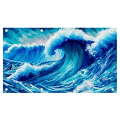 Tsunami Tidal Wave Ocean Waves Sea Nature Water Blue Painting Banner And Sign 7  X 4  by Ravend