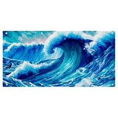 Tsunami Tidal Wave Ocean Waves Sea Nature Water Blue Painting Banner And Sign 8  X 4  by Ravend