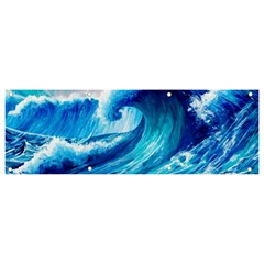 Tsunami Tidal Wave Ocean Waves Sea Nature Water Blue Painting Banner And Sign 9  X 3  by Ravend