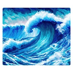 Tsunami Tidal Wave Ocean Waves Sea Nature Water Blue Painting One Side Premium Plush Fleece Blanket (small)