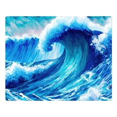 Tsunami Tidal Wave Ocean Waves Sea Nature Water Blue Painting One Side Premium Plush Fleece Blanket (large)