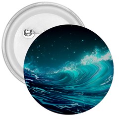 Tsunami Waves Ocean Sea Nautical Nature Water 3  Buttons by Ravend