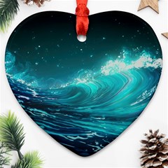 Tsunami Waves Ocean Sea Nautical Nature Water Ornament (heart) by Ravend