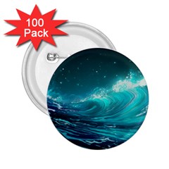 Tsunami Waves Ocean Sea Nautical Nature Water 2 25  Buttons (100 Pack)  by Ravend