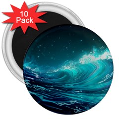 Tsunami Waves Ocean Sea Nautical Nature Water 3  Magnets (10 Pack)  by Ravend