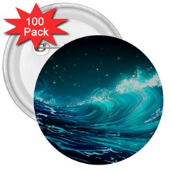 Tsunami Waves Ocean Sea Nautical Nature Water 3  Buttons (100 Pack)  by Ravend