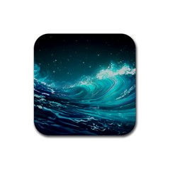 Tsunami Waves Ocean Sea Nautical Nature Water Rubber Coaster (square) by Ravend