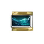 Tsunami Waves Ocean Sea Nautical Nature Water Gold Trim Italian Charm (9mm) Front