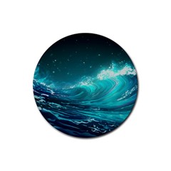 Tsunami Waves Ocean Sea Nautical Nature Water Rubber Round Coaster (4 Pack) by Ravend