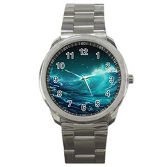 Tsunami Waves Ocean Sea Nautical Nature Water Sport Metal Watch by Ravend