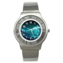 Tsunami Waves Ocean Sea Nautical Nature Water Stainless Steel Watch by Ravend