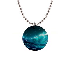 Tsunami Waves Ocean Sea Nautical Nature Water 1  Button Necklace by Ravend