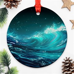 Tsunami Waves Ocean Sea Nautical Nature Water Round Ornament (two Sides) by Ravend