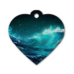 Tsunami Waves Ocean Sea Nautical Nature Water Dog Tag Heart (two Sides) by Ravend