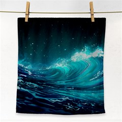 Tsunami Waves Ocean Sea Nautical Nature Water Face Towel by Ravend