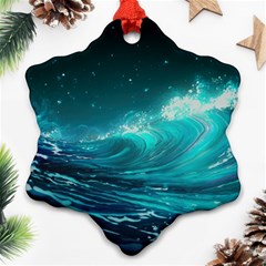 Tsunami Waves Ocean Sea Nautical Nature Water Snowflake Ornament (two Sides) by Ravend