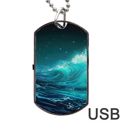 Tsunami Waves Ocean Sea Nautical Nature Water Dog Tag Usb Flash (two Sides) by Ravend