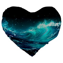 Tsunami Waves Ocean Sea Nautical Nature Water Large 19  Premium Heart Shape Cushions by Ravend